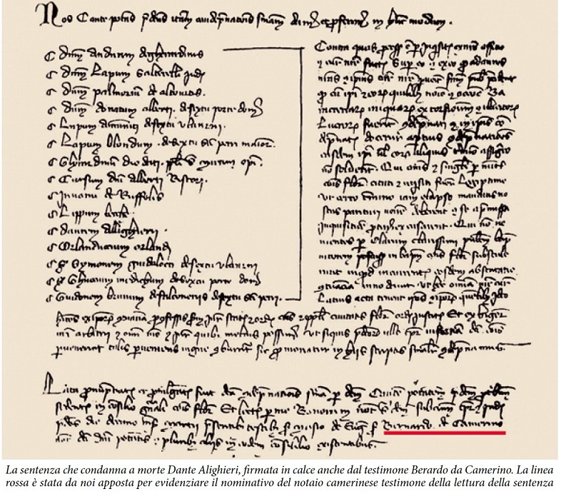 Dantedì pergamena Camerino un notaio camerte testimone della sentenza di morte