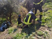 Fa retromarcia per uscire dal garage e finisce sulla scarpata